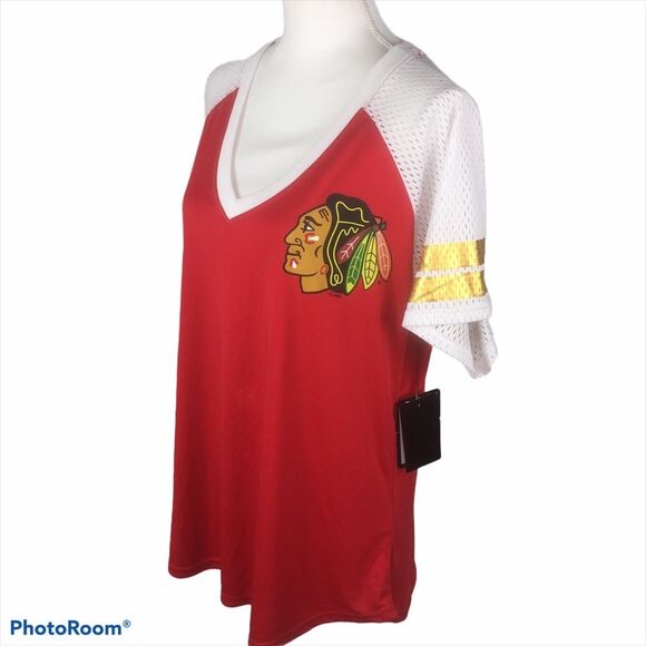 NWT Chicago Blackhawks Jersey Shirt NHL Gold Size XXL NHL Hockey Plus V Neck - Picture 3 of 7